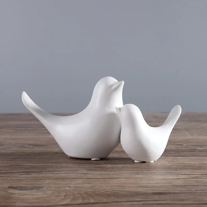 Bird Figurine 4 Sizes Nordic Ceramic Black White Animal Statue Jewelry Home Decoration Living Room Table Sculptural Ornament