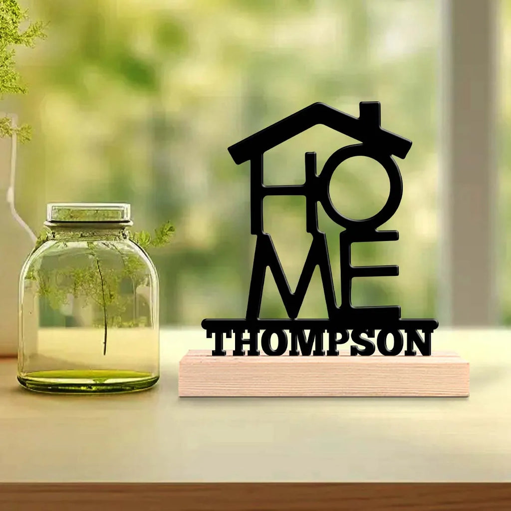 1Pc Csutom Home House Shape Wooden Base Metal Art Ornament,Home Office Hotel Cafe Club Decor,Ideal Gift for Family Friends