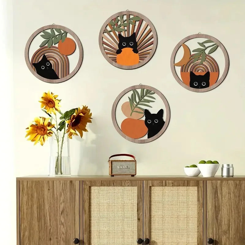 4Pcs Wall Art decor, Bohemian wall hanging sculpture, Hollowed-out Design for living room, bedroom, country courtyard