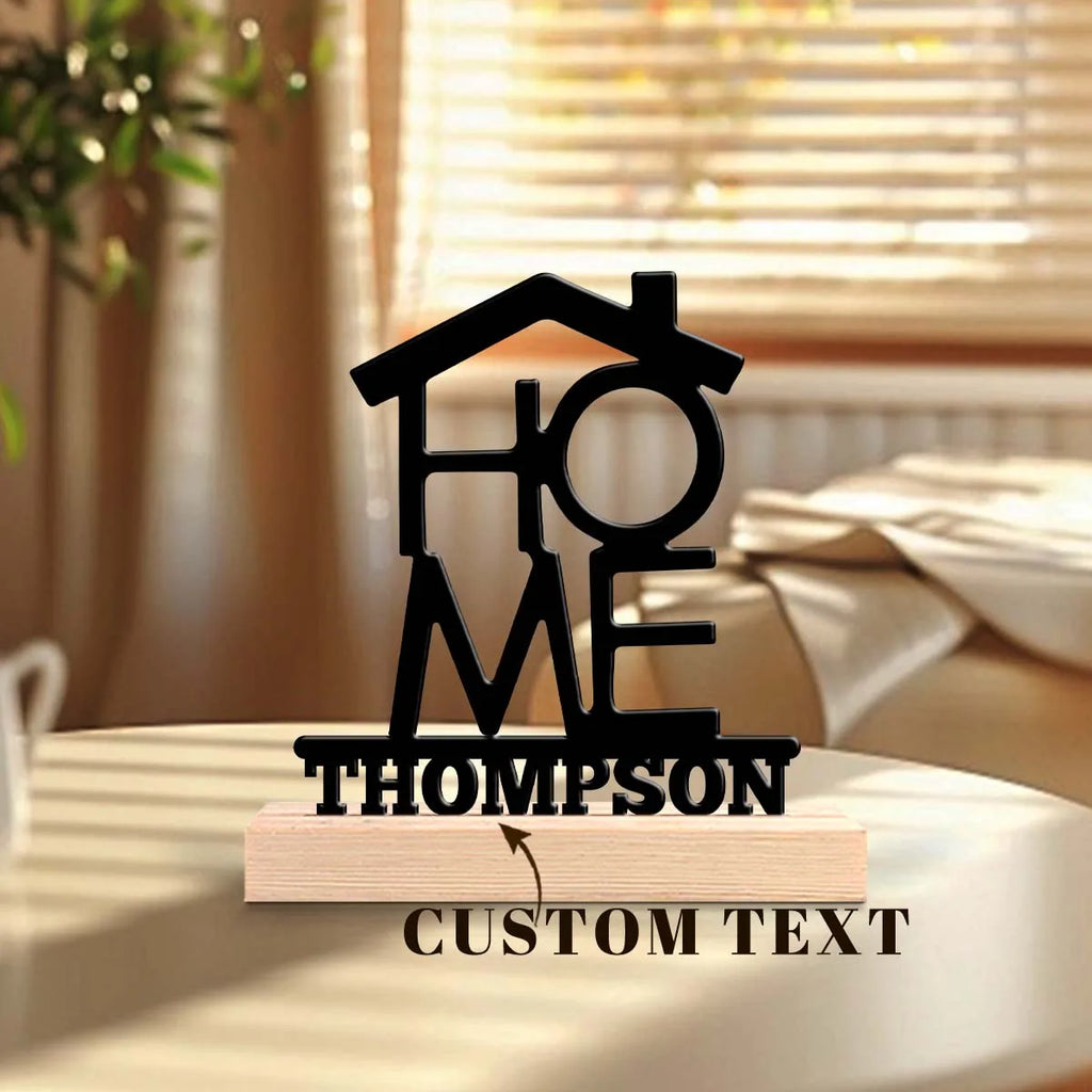 1Pc Csutom Home House Shape Wooden Base Metal Art Ornament,Home Office Hotel Cafe Club Decor,Ideal Gift for Family Friends