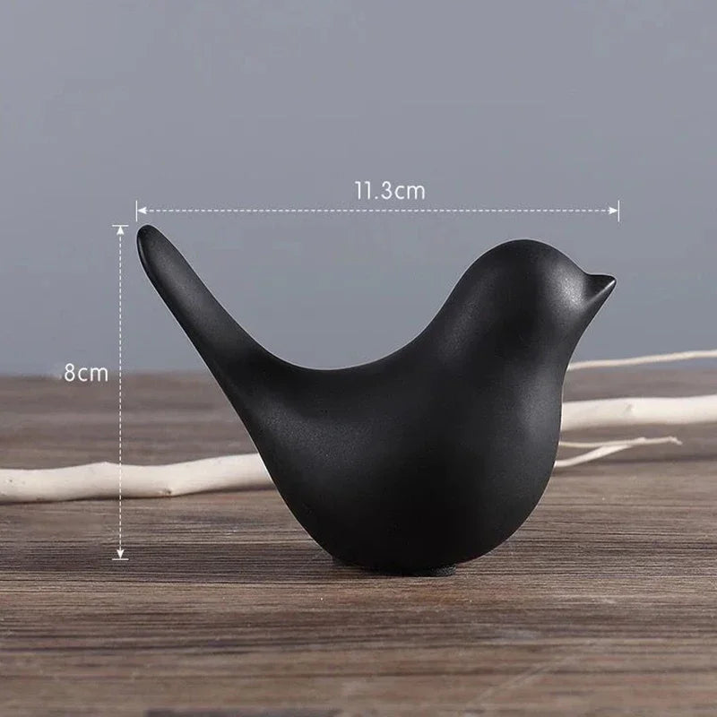 Bird Figurine 4 Sizes Nordic Ceramic Black White Animal Statue Jewelry Home Decoration Living Room Table Sculptural Ornament