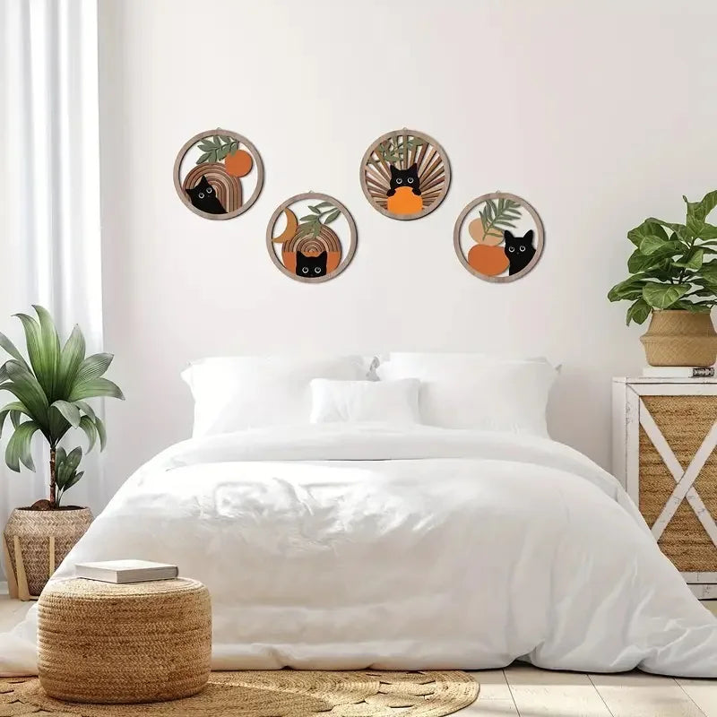 4Pcs Wall Art decor, Bohemian wall hanging sculpture, Hollowed-out Design for living room, bedroom, country courtyard