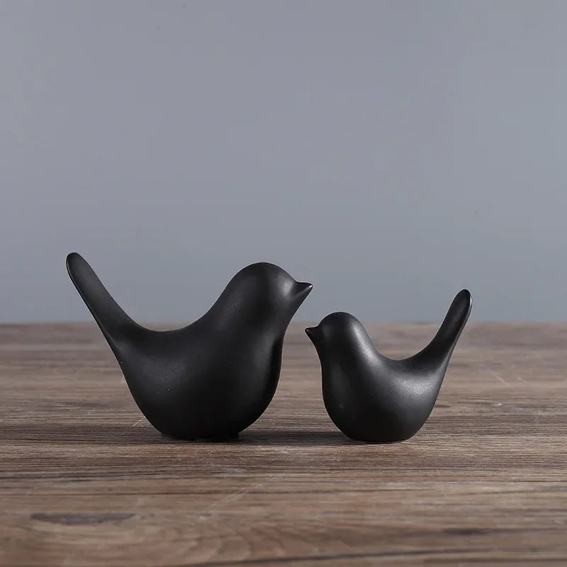 Bird Figurine 4 Sizes Nordic Ceramic Black White Animal Statue Jewelry Home Decoration Living Room Table Sculptural Ornament
