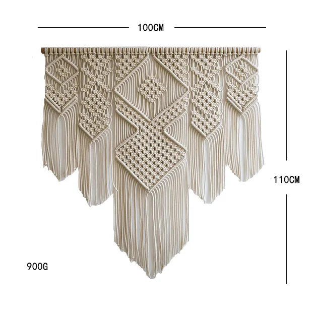 Large Macrame Wall Hanging Tapestry with Wooden Stick Hand-Woven Bohemia Tassel Curtain Tapestry Wedding Backgrou Boho Decor