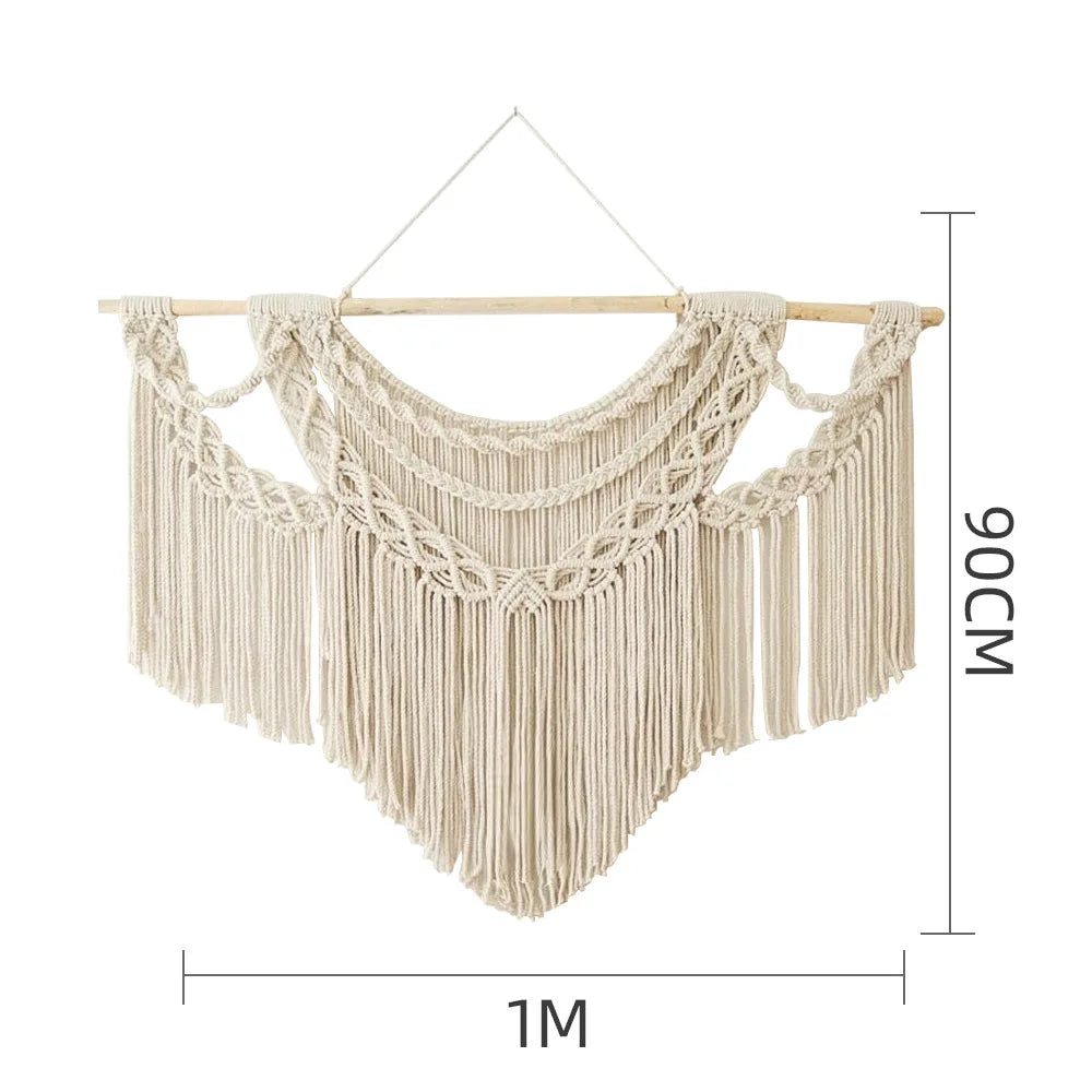 Large Macrame Wall Hanging Tapestry with Wooden Stick Hand-Woven Bohemia Tassel Curtain Tapestry Wedding Backgrou Boho Decor