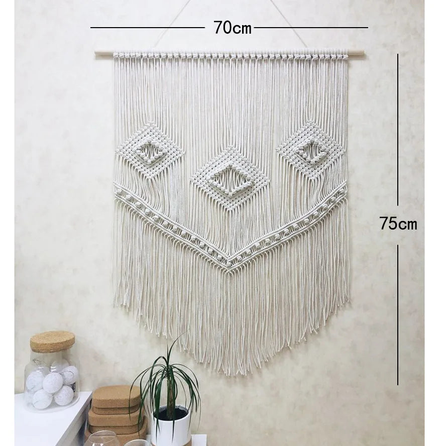 Large Macrame Wall Hanging Tapestry with Wooden Stick Hand-Woven Bohemia Tassel Curtain Tapestry Wedding Backgrou Boho Decor