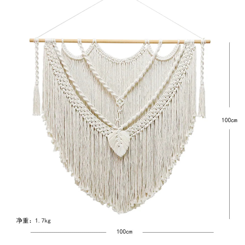 Large Macrame Wall Hanging Tapestry with Wooden Stick Hand-Woven Bohemia Tassel Curtain Tapestry Wedding Backgrou Boho Decor