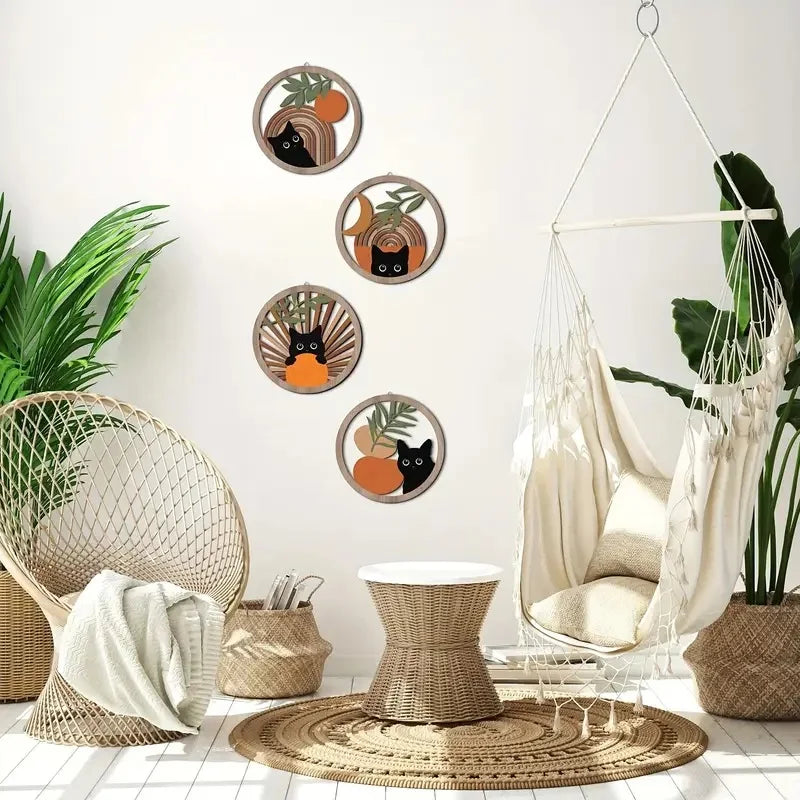4Pcs Wall Art decor, Bohemian wall hanging sculpture, Hollowed-out Design for living room, bedroom, country courtyard